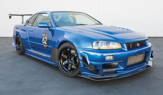 Nissan R34 GTR Base 1999 2000 2001 2002 2003 2004 with Aftermarket Parts - AS Style Front Bumper Canard Carbon Fiber / FRP from EPR USA