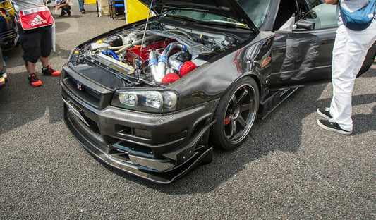 Nissan R34 GTR Base 1999 2000 2001 2002 2003 2004 with Aftermarket Parts - AS Style Front Lip with Undertray Carbon Fiber / FRP from EPR USA