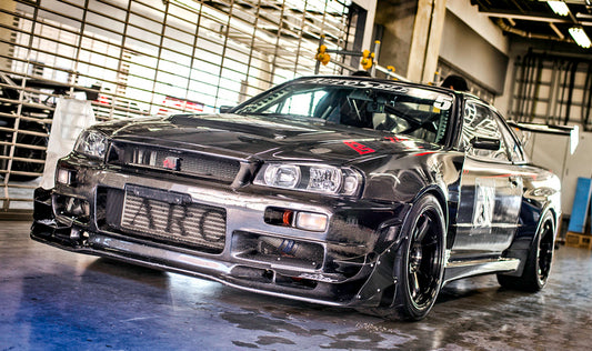 Nissan R34 GTR Base 1999 2000 2001 2002 2003 2004 with Aftermarket Parts - AS Style Front Lip with Undertray Carbon Fiber / FRP from EPR USA