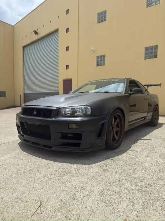 Nissan R34 GTR Base 1999 2000 2001 2002 2003 2004 with Aftermarket Parts - V-Spec Style Front Lip Underboard PP from EP Racing
