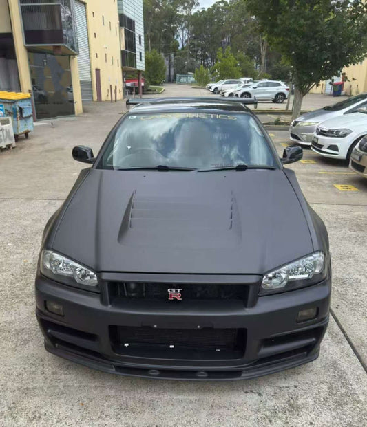 Nissan R34 GTR Base 1999 2000 2001 2002 2003 2004 with Aftermarket Parts - V-Spec Style Front Lip Underboard PP from EP Racing
