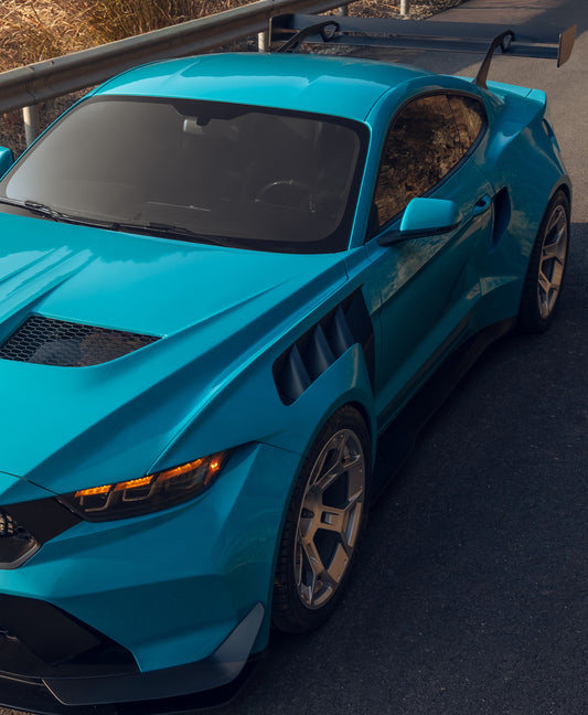 Ford Mustang Ecoboost V6 GT March1 Bullitt S550.1 S550.2 2015 2016 2017 2018 2019 2020 2021 2022 2023 (designed for ROBOT CRAFTSMAN S550 GTD Style widebody kit, S550.2 requires S550.1 headlight. designed to be installed with ROBOT CRAFTSMAN GTD front bumper) with Aftermarket Parts - GTD Style Widebody Wheel Arches & Side Skirts Carbon Fiber FRP from Robot Craftsman