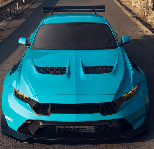 Ford Mustang Ecoboost V6 GT March1 Bullitt S550.1 S550.2 2015 2016 2017 2018 2019 2020 2021 2022 2023 (designed for ROBOT CRAFTSMAN S550 GTD Style widebody kit, S550.2 requires S550.1 headlight. designed to be installed with ROBOT CRAFTSMAN GTD front bumper) with Aftermarket Parts - GTD Style Hood Bonnet Carbon Fiber FRP from Robot Craftsman