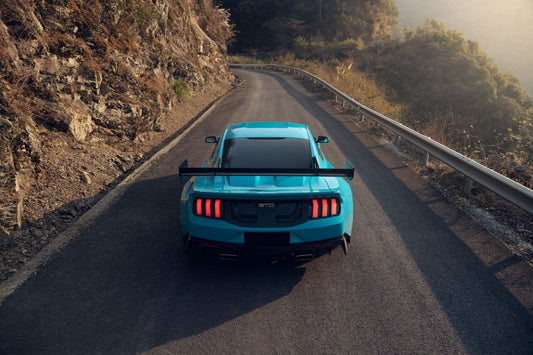 Ford Mustang Ecoboost V6 GT March1 Bullitt S550.1 S550.2 2015 2016 2017 2018 2019 2020 2021 2022 2023 (limits trunk functionality) with Aftermarket Parts - GTD Style Rear Spoiler Wing Carbon Fiber FRP from Robot Craftsman