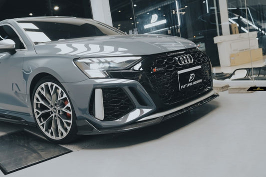 Audi RS3 8Y 2022 2023 2024 with Aftermarket Parts - V1 Front Lip Splitter Pre-preg Carbon Fiber from Future Design