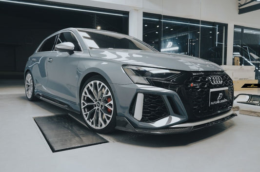 Audi RS3 8Y 2022 2023 2024 with Aftermarket Parts - V1 Front Lip Splitter Pre-preg Carbon Fiber from Future Design