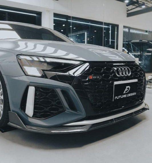 Audi RS3 8Y 2022 2023 2024 with Aftermarket Parts - V1 Front Lip Splitter Pre-preg Carbon Fiber from Future Design
