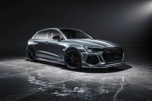 Audi RS3 8Y 2022 2023 2024 with Aftermarket Parts - V1 Front Lip Splitter Pre-preg Carbon Fiber from Future Design
