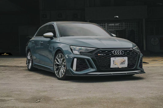 Audi RS3 8Y 2022 2023 2024 with Aftermarket Parts - V1 Front Lip Splitter Pre-preg Carbon Fiber from Future Design