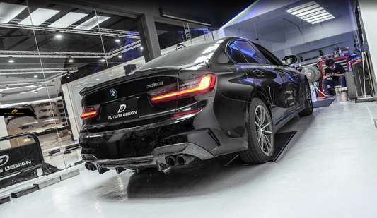 BMW 3 Series 330i M340i G20 G21 Pre-LCI (fitment for 330i requires M-Sport package bumper) 2020 2021 2022 with Aftermarket Parts - MTECH Rear Diffuser Carbon Fiber / FRP