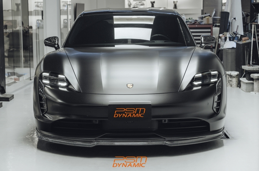 Porsche Taycan 9J1 Sedan/Cross Turismo RWD/4S/GTS/Turbo/Turbo S & (RWD/4S/GTS trims will require Sport Design Package) 2020-2024 with Future Design Carbon's Aftermarket Parts - Front Lip PSM Carbon Fiber / FRP