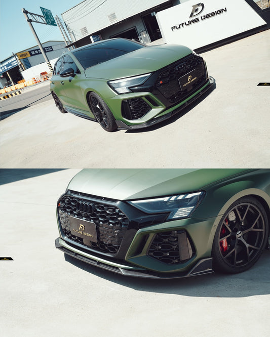 Audi RS3 8Y 2022 2023 2024 with Aftermarket Parts - V1 Front Lip Splitter Pre-preg Carbon Fiber from Future Design