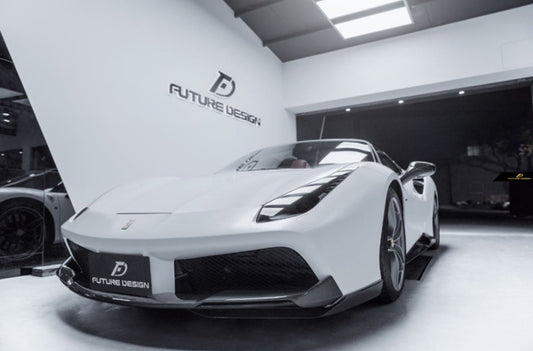 Ferrari 488 GTB & Spider 2016 2017 2018 2019 2020 with Aftermarket Parts - NVT Style Front Corner Splitter Carbon Fiber / FRP from Future Design