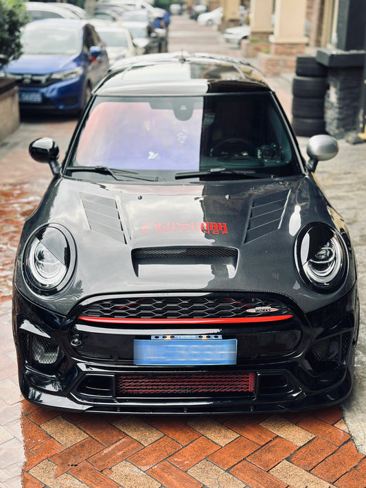 MINI Cooper JCW (John Cooper Works) S Base F56 2014 2015 2016 2017 2018 Pre-LCI & 2019 2020 2021 First LCI & 2022-ON Second LCI with Aftermarket Parts - Garbino Style Front Bumper Carbon Fiber / FRP from G Performance