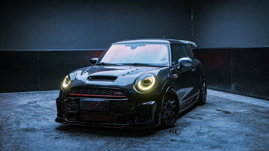 MINI Cooper JCW (John Cooper Works) S Base F56 2014 2015 2016 2017 2018 Pre-LCI & 2019 2020 2021 First LCI & 2022-ON Second LCI with Aftermarket Parts - Garbino Style Front Bumper Carbon Fiber / FRP from G Performance