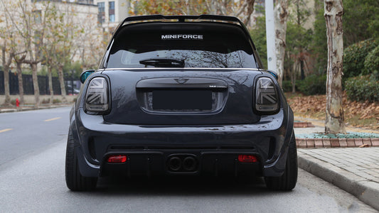 MINI Cooper JCW (John Cooper Works) S Base F56 2014 2015 2016 2017 2018 Pre-LCI & 2019 2020 2021 First LCI & 2022-ON Second LCI with Aftermarket Parts - Garbino Style Rear Bumper Carbon Fiber / FRP from G Performance