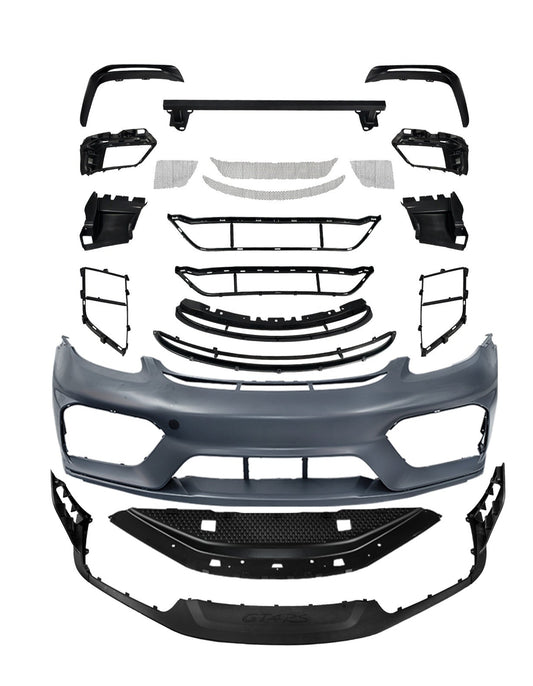 Porsche 718 982 Cayman & Boxster (Base / T / S / GTS / GT4 / Spyder) 2017 2018 2019 2020 2021 2022 2023 2024 2025 with Aftermarket Parts - GT4RS Conversion Style PP Front Bumper & Trims (with & without GT4RS Logo) PP Polypropylene / Dry Pre-preg Carbon Fiber from Dupont Tech