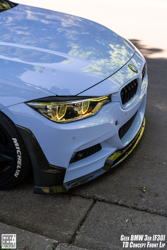 BMW 3 Series M Sport 340i 335i F30 2012 2013 2014 2015 2016 2017 2018 2019 with Aftermarket Parts - V2 Front Bumper Air Diverter Canards & Front Lip Carbon Fiber/FRP from Geex Village