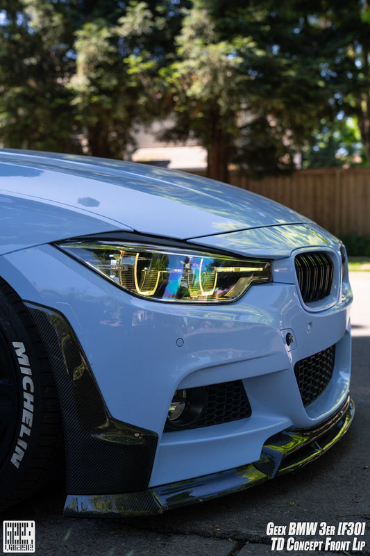 BMW 3 Series M Sport 340i 335i F30 2012 2013 2014 2015 2016 2017 2018 2019 with Aftermarket Parts - V2 Front Bumper Air Diverter Canards & Front Lip Carbon Fiber/FRP from Geex Village