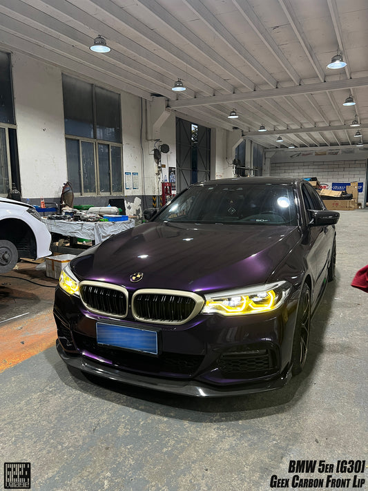 BMW 5 Series M550 540 530 (with M-package bumper, does not fit base model) G30 Pre-LCI 2017 2018 2019 2020 with Aftermarket Parts - Front Lip Carbon Fiber from Geex Village