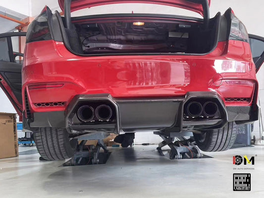 BMW M3CS M3C M3 F81 F80 2014 2015 2016 2017 2018 & M4CS M4C M4 F83 F82 2014 2015 2016 2017 2018 2019 2020 with Aftermarket Parts - Rear Diffuser & Rear Diffuser Undertray Pre-preg Carbon Fiber from Geex Village