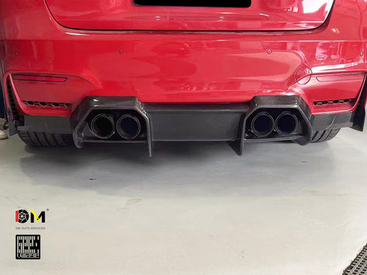 BMW M3CS M3C M3 F81 F80 2014 2015 2016 2017 2018 & M4CS M4C M4 F83 F82 2014 2015 2016 2017 2018 2019 2020 with Aftermarket Parts - Rear Diffuser & Rear Diffuser Undertray Pre-preg Carbon Fiber from Geex Village