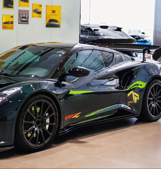 Lotus Emira 3.6 V6 2.0 Four-cylinder 2022-ON with Aftermarket Parts - GT4 Style Side Skirts Carbon Fiber from Geex Village