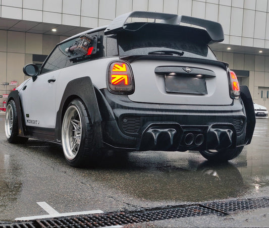 MINI Cooper JCW (John Cooper Works) S Base F56 LCI 2022-ON with Aftermarket Parts - Widebody Front Canards , Wheel Arches, and Rear Canards Carbon Fiber/FRP from Geex Village