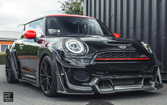 MINI Cooper JCW (John Cooper Works) S Base F56 LCI 2022-ON with Aftermarket Parts - Widebody Front Canards , Wheel Arches, and Rear Canards Carbon Fiber/FRP from Geex Village