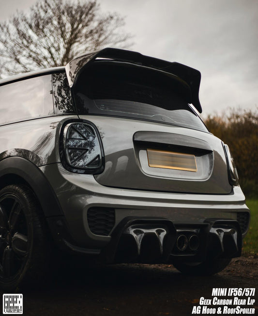 MINI Cooper JCW (John Cooper Works) S Base F56 2019 2020 2021 First LCI with Aftermarket Parts - Rear Diffuser & Rear Diffuser Side Extension Carbon Fiber/FRP from Geex Village