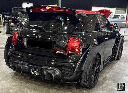 MINI Cooper JCW (John Cooper Works) S Base F56 LCI 2022-ON with Aftermarket Parts - Widebody Front Canards , Wheel Arches, and Rear Canards Carbon Fiber/FRP from Geex Village