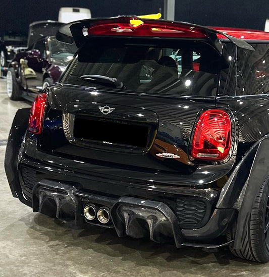 MINI Cooper JCW (John Cooper Works) S Base F56 2019 2020 2021 First LCI with Aftermarket Parts - Rear Diffuser & Rear Diffuser Side Extension Carbon Fiber/FRP from Geex Village