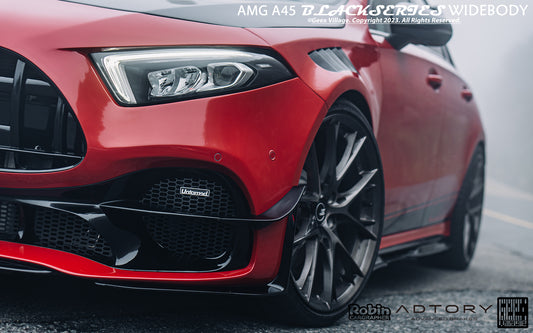 Mercedes Benz A-Class AMG A45 W177 V177 2019-ON with Aftermarket Parts - Blackseries Style Stage 1 Front Corner Splitters & Center Front Lip Carbon Fiber / FRP from Geex Village