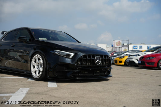 Mercedes Benz A-Class AMG A45 W177 V177 2019-ON with Aftermarket Parts - Blackseries Style Stage 1 Front Corner Splitters & Center Front Lip Carbon Fiber / FRP from Geex Village