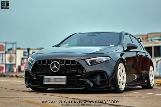 Mercedes Benz A-Class AMG A45 W177 V177 2019-ON with Aftermarket Parts - Blackseries Style Stage 1 Front Corner Splitters & Center Front Lip Carbon Fiber / FRP from Geex Village