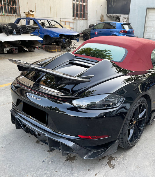 Porsche 718 Boxster Base S T GTS Convertible 2017-ON with Aftermarket Parts - Tonneau Cover and Wing Carbon Fiber from Geex Village