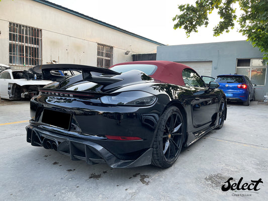 Porsche 718 Boxster Base S T GTS Convertible 2017-ON with Aftermarket Parts - Tonneau Cover and Wing Carbon Fiber from Geex Village