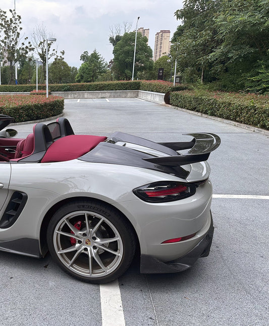 Porsche 718 Boxster Base S T GTS Convertible 2017-ON with Aftermarket Parts - Tonneau Cover and Wing Carbon Fiber from Geex Village