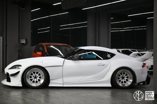 Toyota Supra MK5 A90 A91 3.0 2.0 2020-ON with Aftermarket Parts - Unicorn GT3 Widebody Fender Flares, Wheel Arches, and Side Skirts Carbon Fiber/FRP from Geex Village