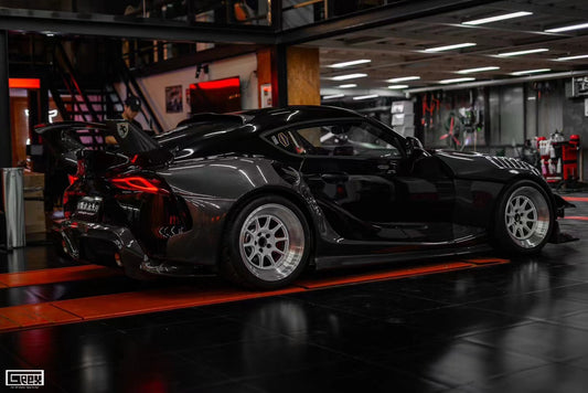 Toyota Supra MK5 A90 A91 3.0 2.0 2020-ON with Aftermarket Parts - Unicorn GT3 Widebody Fender Flares, Wheel Arches, and Side Skirts Carbon Fiber/FRP from Geex Village