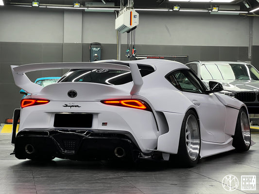Toyota Supra MK5 A90 A91 3.0 2.0 2020-ON with Aftermarket Parts - Unicorn GT3 Widebody Rear Diffuser & Widebody Rear Diffuser Undertray & Widebody Rear Canards Carbon Fiber/FRP from Geex Village