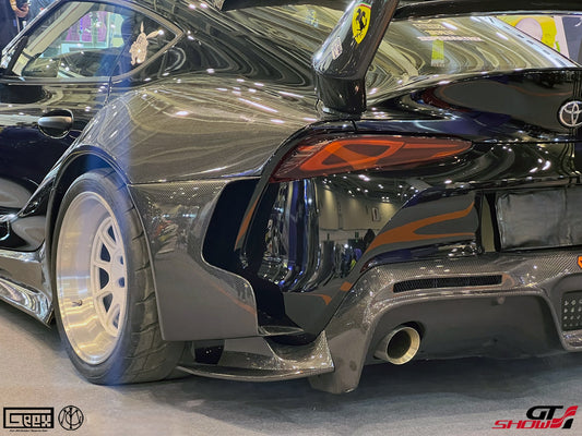 Toyota Supra MK5 A90 A91 3.0 2.0 2020-ON with Aftermarket Parts - Unicorn GT3 Widebody Rear Diffuser & Widebody Rear Diffuser Undertray & Widebody Rear Canards Carbon Fiber/FRP from Geex Village