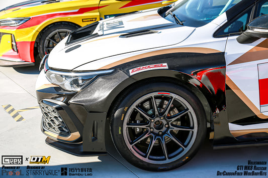 Volkswagen Golf GTI R MK8 2022-ON with Aftermarket Parts - Front Fender Flares and Front Splitters Set Carbon Fiber from Geex Village