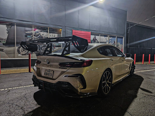 BMW 8 Series M850 840 (With M-Package Bumper) G14 G15 G16 2018 2019 2020 2021 2022 2023 2024 with Aftermarket Parts - Rear Bumper Canards Pre-preg Carbon Fiber from Karbel Carbon
