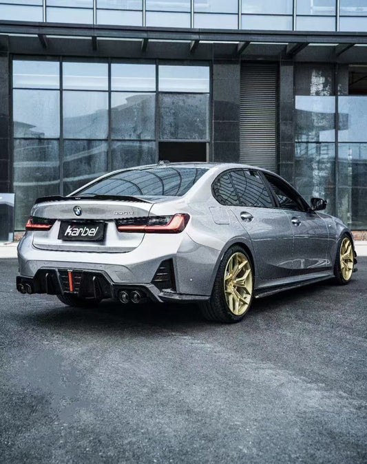 BMW 3 Series 330i (with M-package bumper, does not fit base model) M340i G20 G21 LCI 2023 2024 with Aftermarket Parts - V2 Style Diffuser & Canards Pre-preg Carbon Fiber from Karbel Carbon