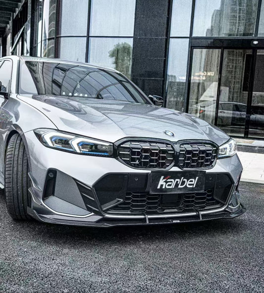 BMW 3 Series 330i (with M-package bumper, does not fit base model) M340i G20 G21 LCI 2023 2024 with Aftermarket Parts - V2 Style Front Lip Pre-preg Carbon Fiber from Karbel Carbon