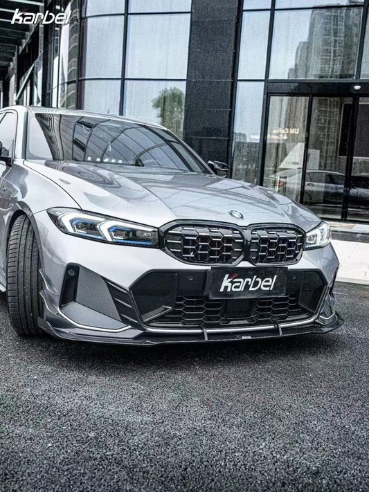 BMW 3 Series 330i (with M-package bumper, does not fit base model) M340i G20 G21 LCI 2023 2024 with Aftermarket Parts - V2 Style Front Canards Pre-preg Carbon Fiber from Karbel Carbon