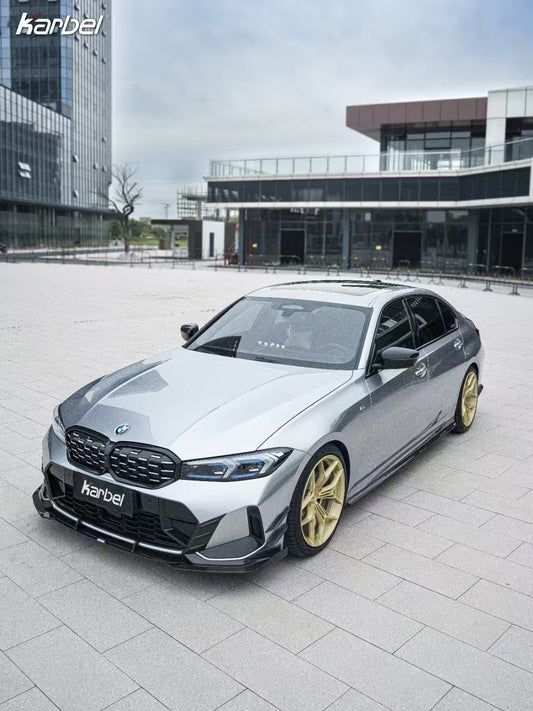 BMW 3 Series 330i (with M-package bumper, does not fit base model) M340i G20 G21 LCI 2023 2024 with Aftermarket Parts - V2 Style Front Lip Pre-preg Carbon Fiber from Karbel Carbon