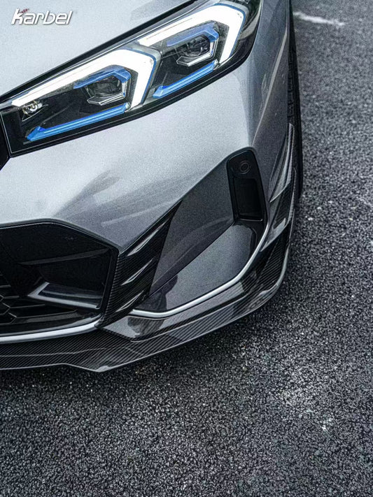 BMW 3 Series 330i (with M-package bumper, does not fit base model) M340i G20 G21 LCI 2023 2024 with Aftermarket Parts - V2 Style Front Canards Pre-preg Carbon Fiber from Karbel Carbon