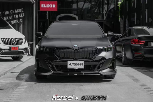 BMW i5 xDrive40 / i5 eDrive40 (with M-package bumper, does not fit base mode) / i5 M60 G60 G61 2024 & 5 Series 540i xDrive / 530i xDrive / 530i (with M-package bumper, does not fit base model) / 550e xDrive G60 G61 2024 with Aftermarket Parts - V2 Front Lip Pre-preg Carbon Fiber from Karbel Carbon